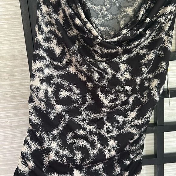 INC iinternational concepts black and beige animal print ruched dress with bead - Picture 4 of 6